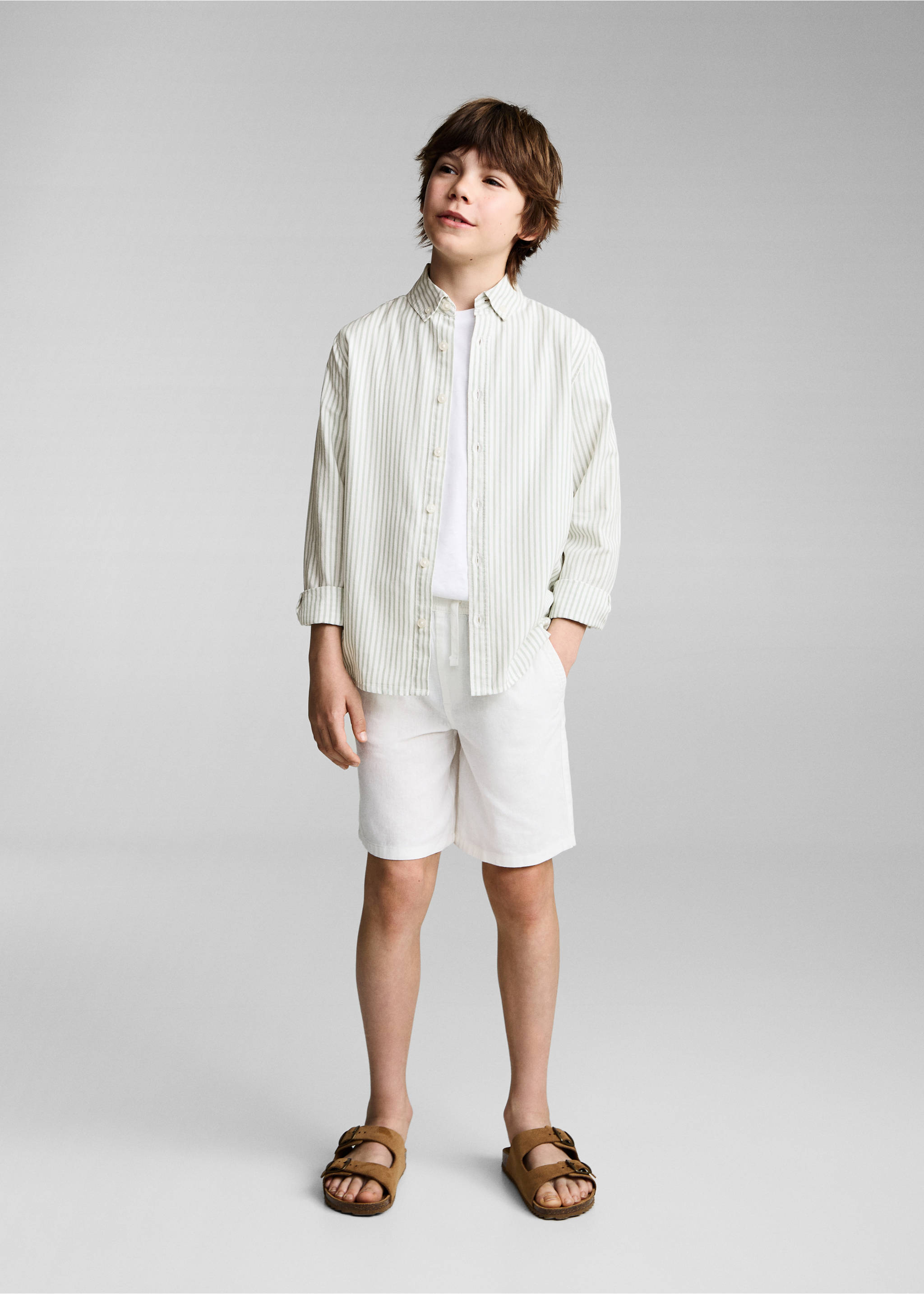 Camisa 100% algodón rayas Oxford - Plano general, Verde. Ref: 87092533-00.