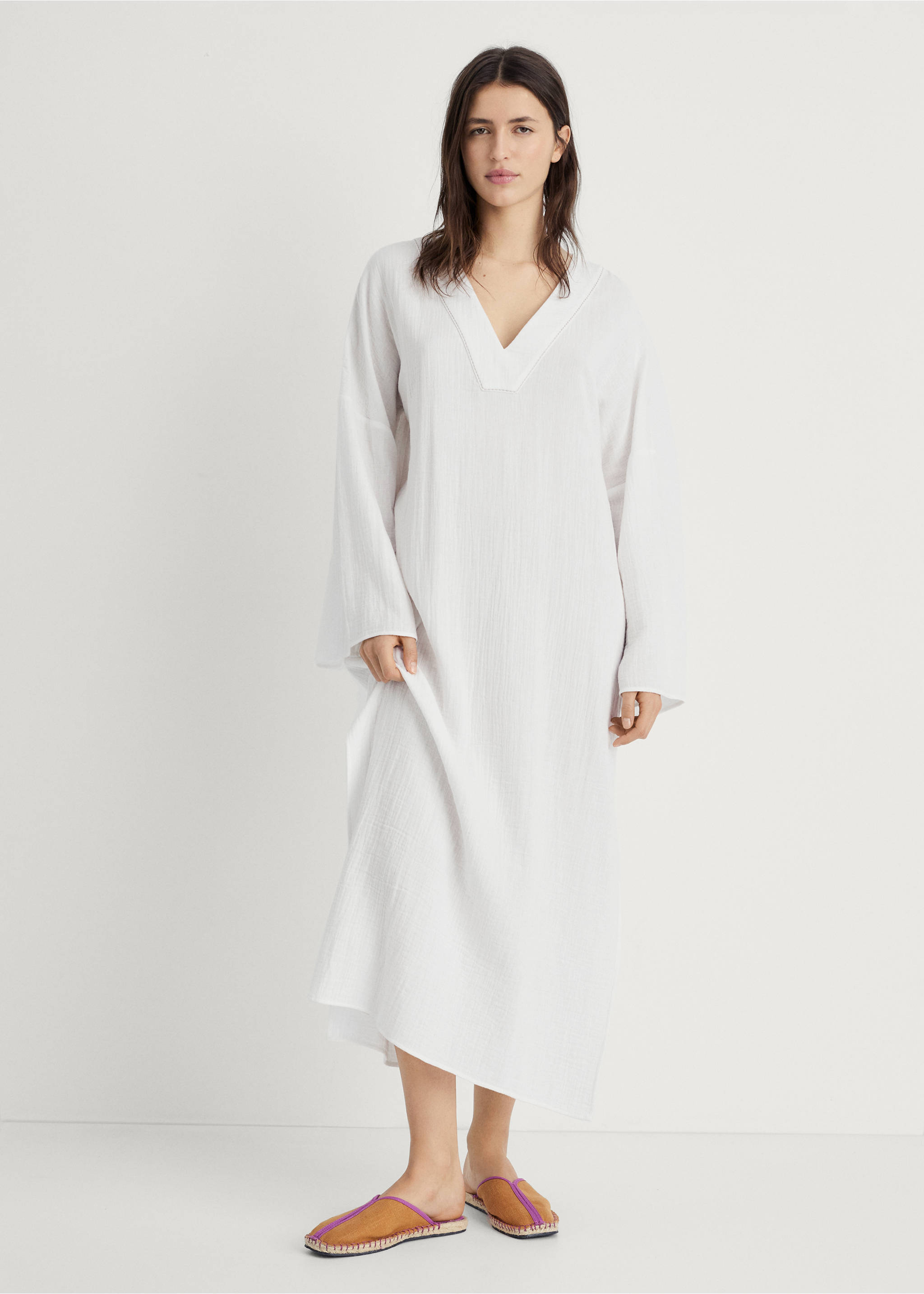 Oversize pijama kaftan - Genel plan, Beyaz. Ref: 87092891-00.