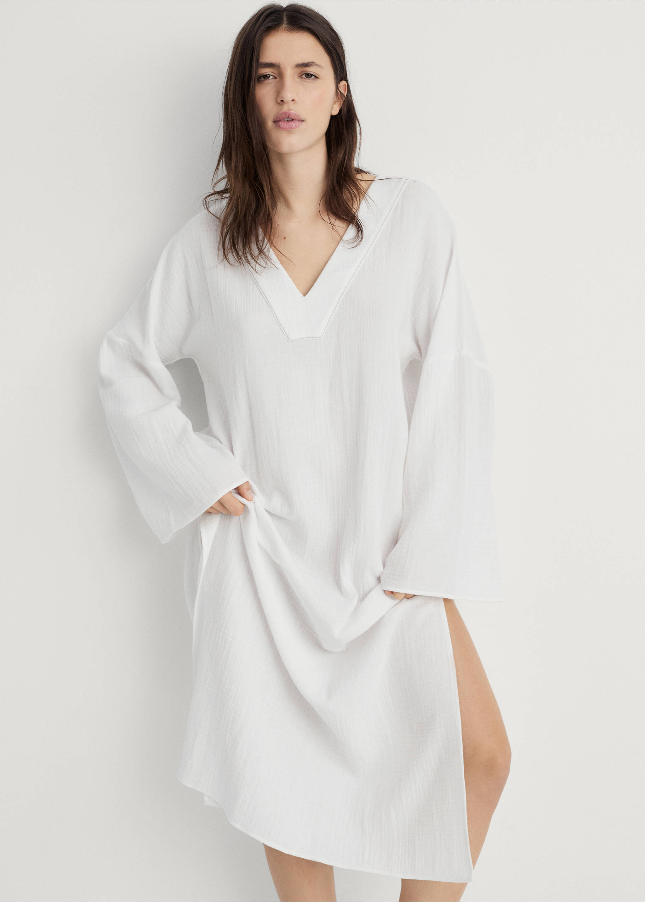 Oversize pijama kaftan - Orta plan, Beyaz. Ref: 87092891-00.