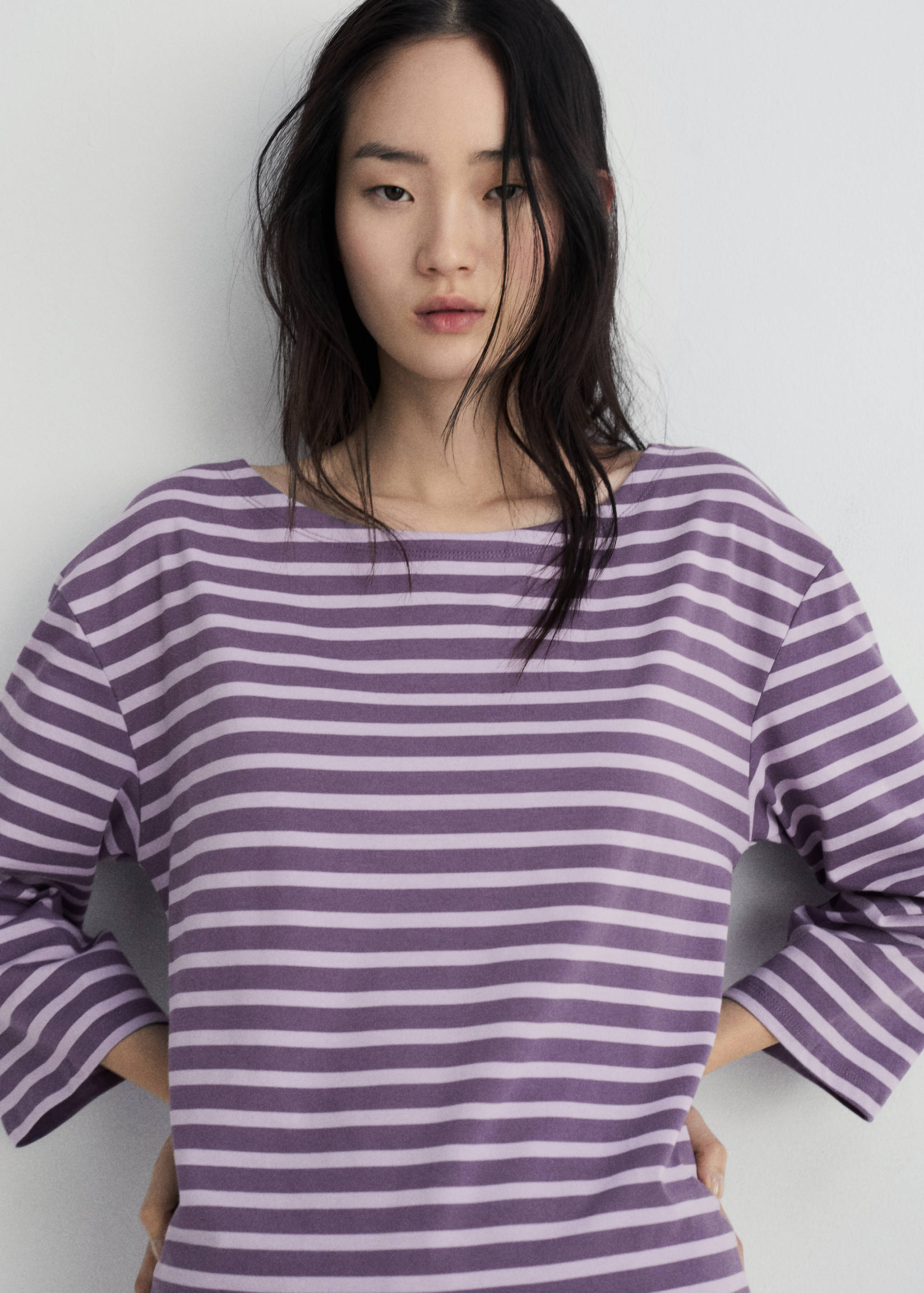 Woven cotton striped t-shirt - General plane