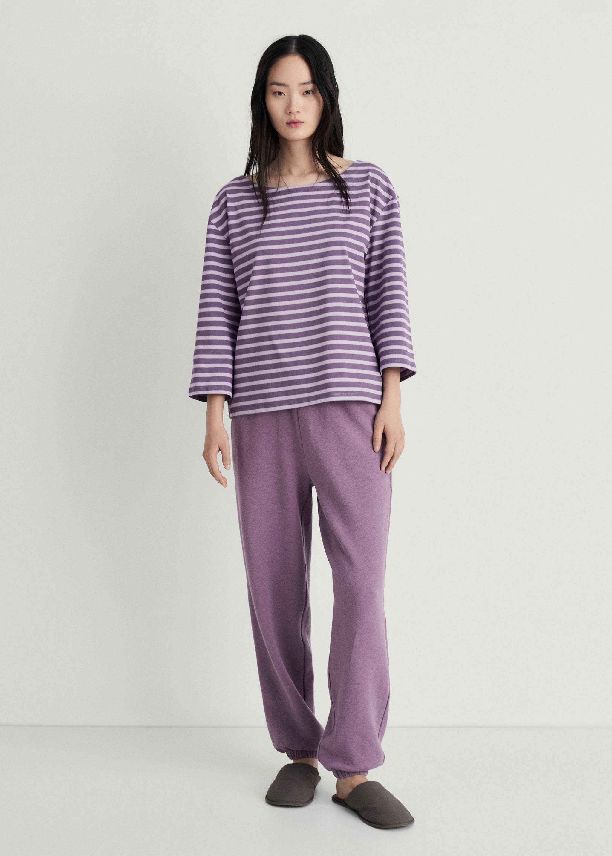 Mango Dokuma çizgili pamuklu tişört görsel 8