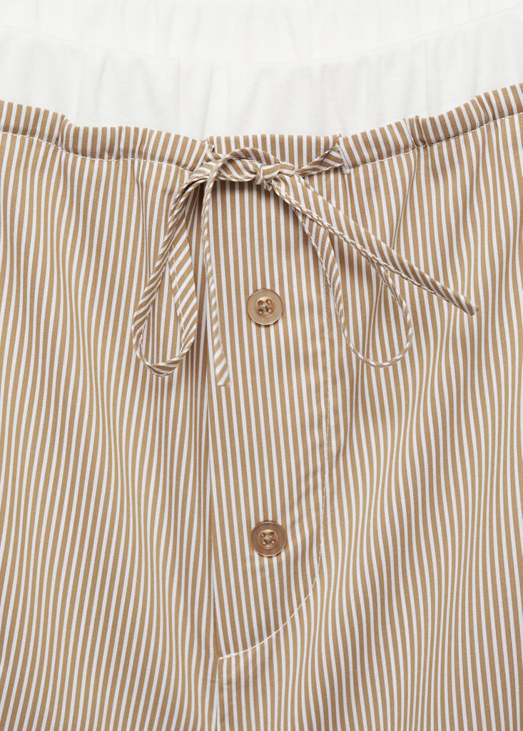 Striped pyjama shorts with elasticated detail — Medium Brown