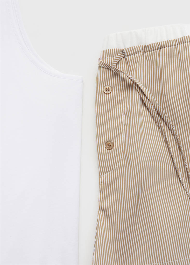 Striped pyjama shorts with elasticated detail — Medium Brown