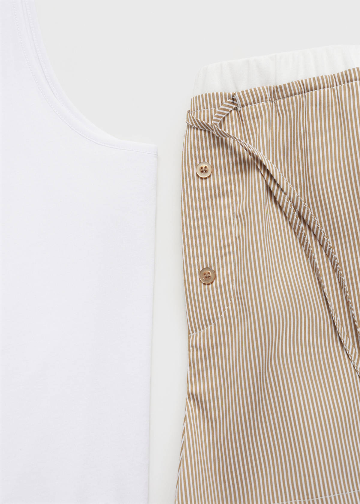 Striped pyjama shorts with elasticated detail — Medium Brown
