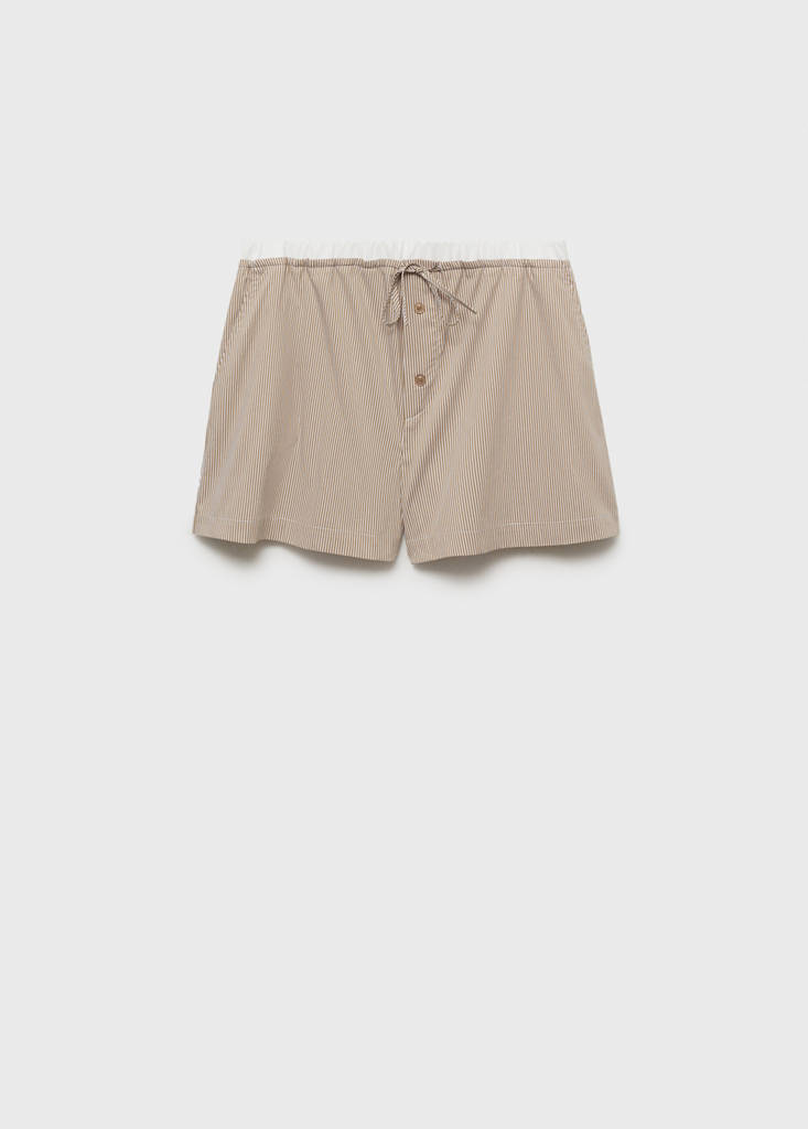 Striped pyjama shorts with elasticated detail — Medium Brown