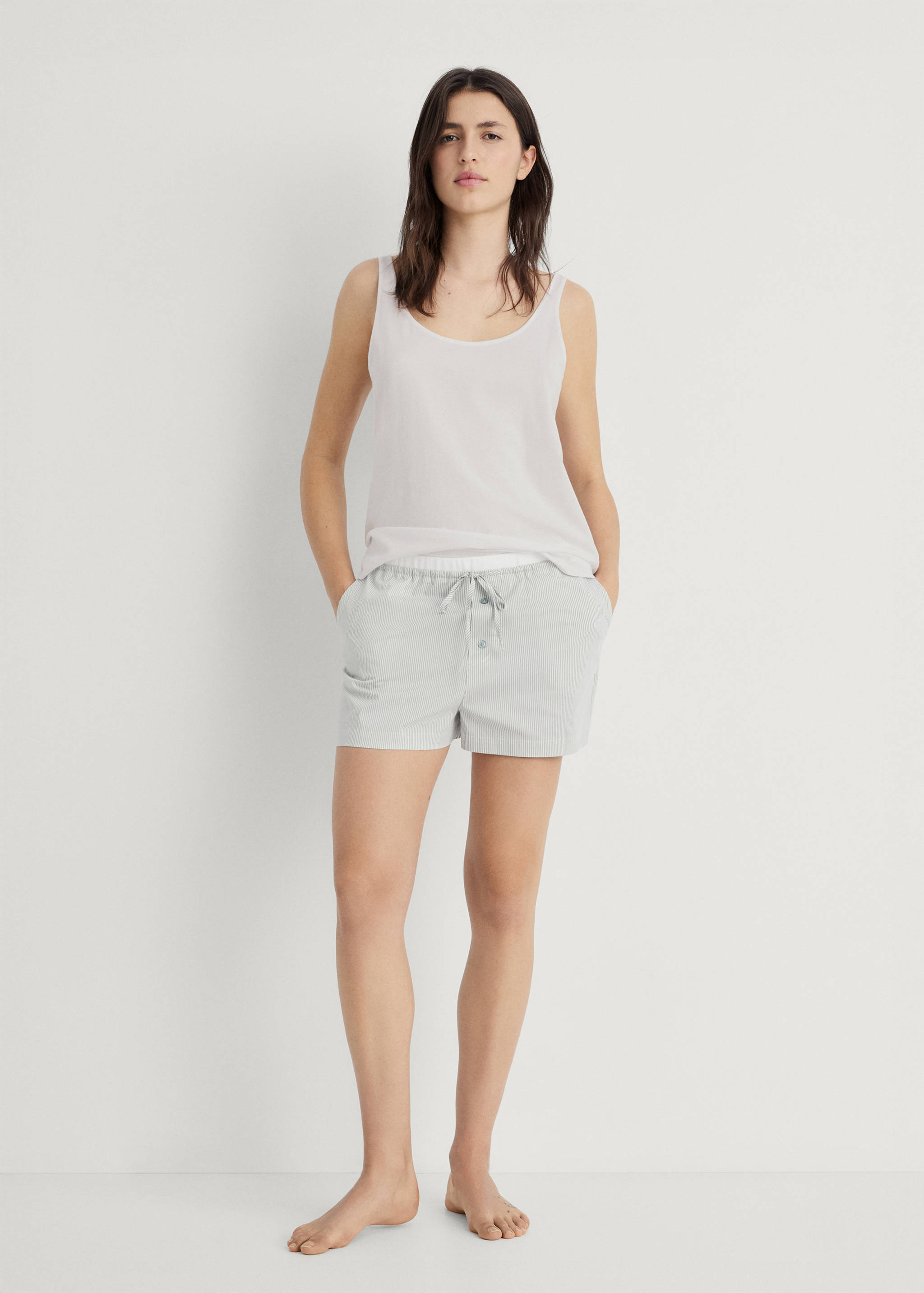 Striped pajama shorts with elasticated detail - General plane