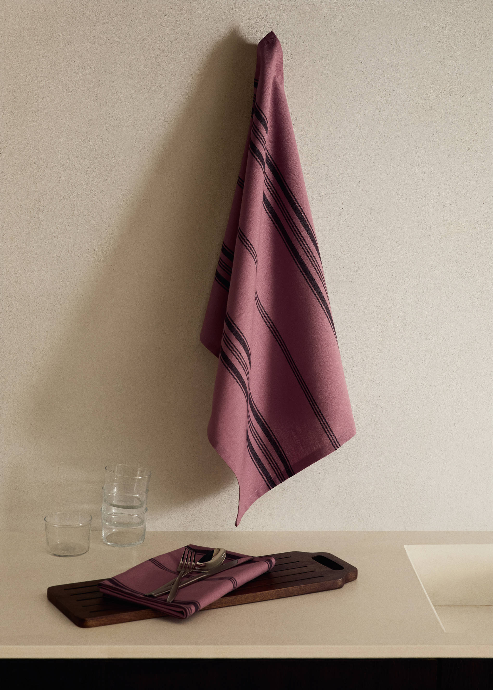 Cotton yarn-dyed striped kitchen towels - General plane