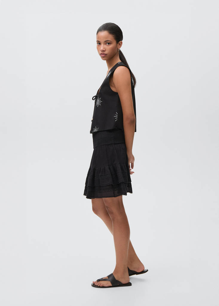 Gathered skirt with ruffles — Charcoal