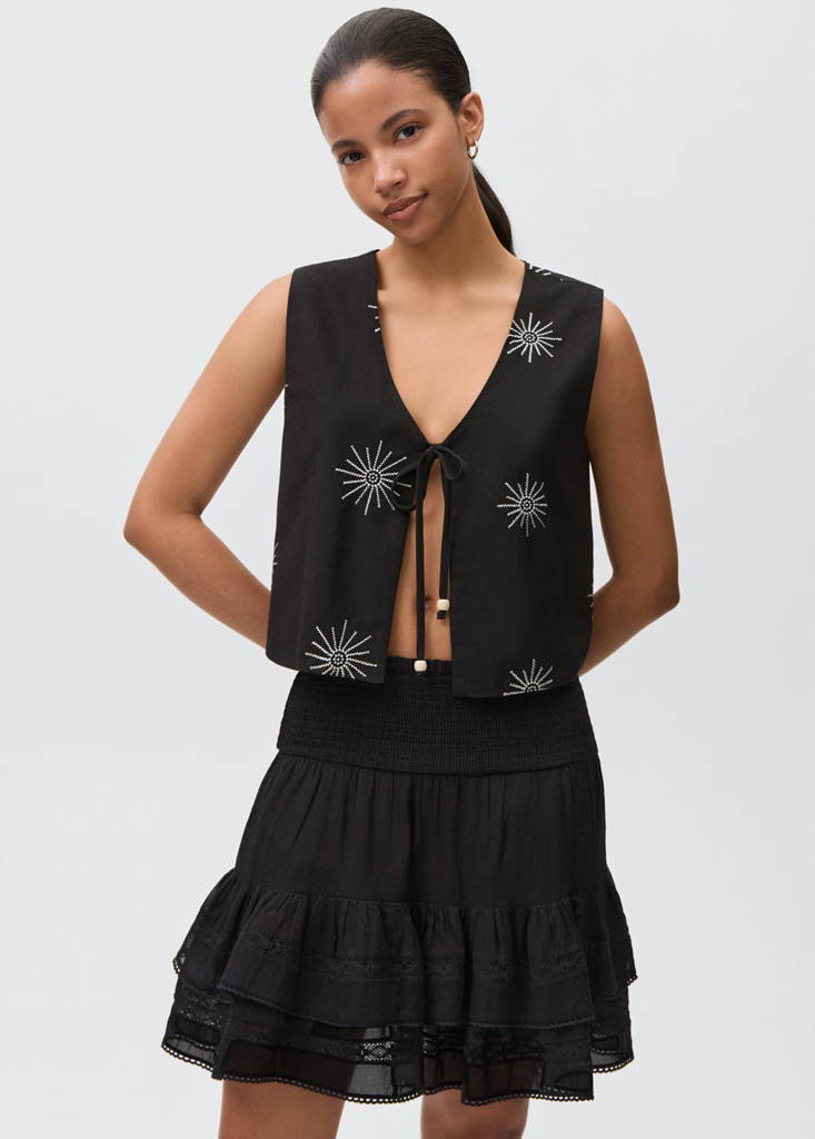 Gathered skirt with ruffles — Charcoal
