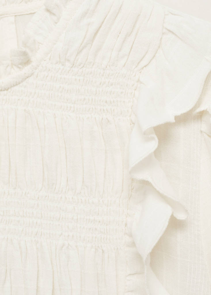 Ruched blouse with ruffles — Off White