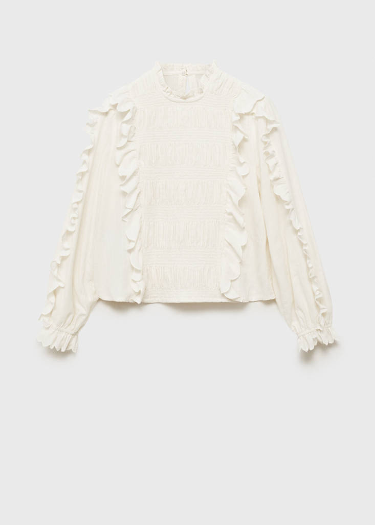 Ruched blouse with ruffles — Off White