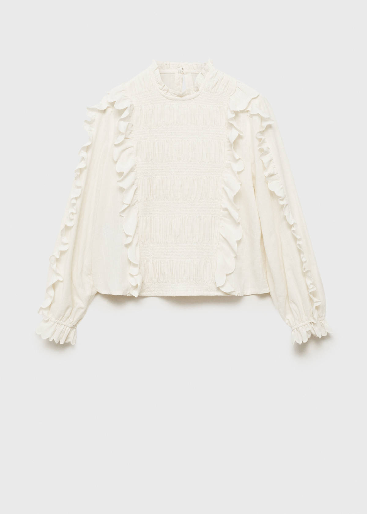 Ruched blouse with ruffles — Off White