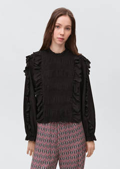 Ruched blouse with ruffles — Black 1