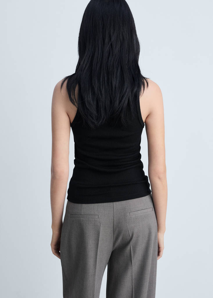 Fine ribbed knit top — Black