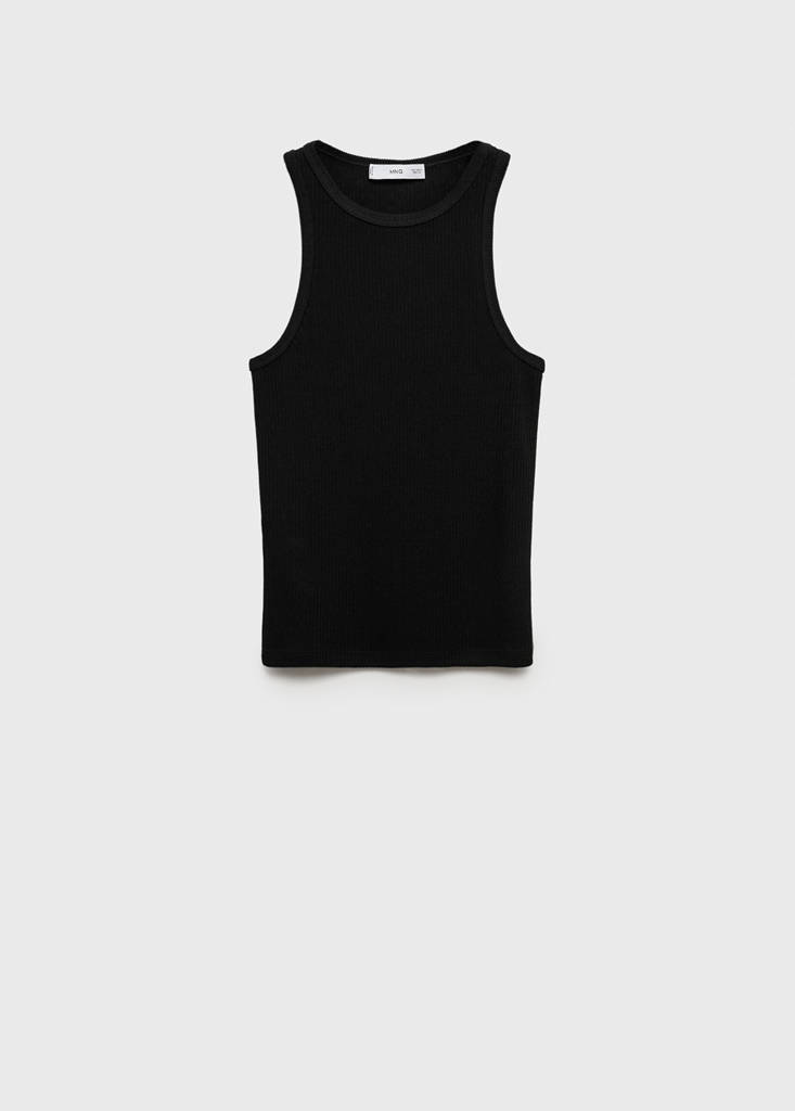 Fine ribbed knit top — Black