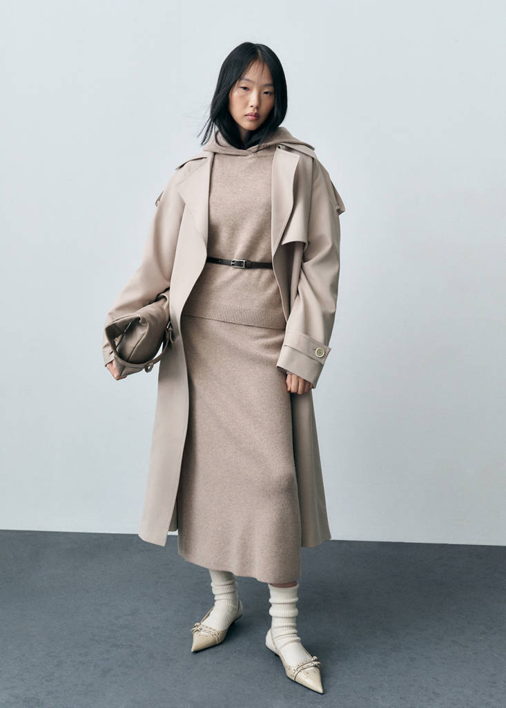 MANGO - Jupe midi laine mélangée sable - S