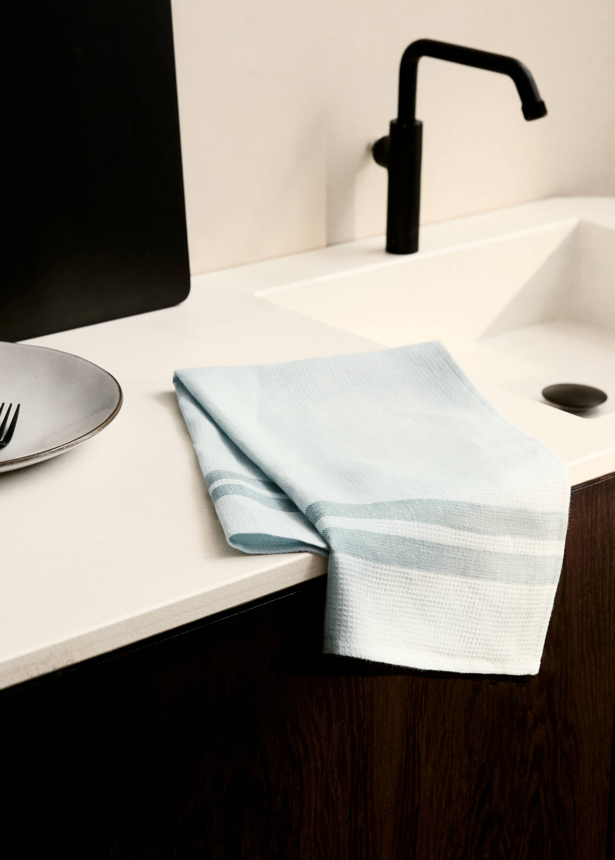 Waffle-linen striped dish cloth - General plane