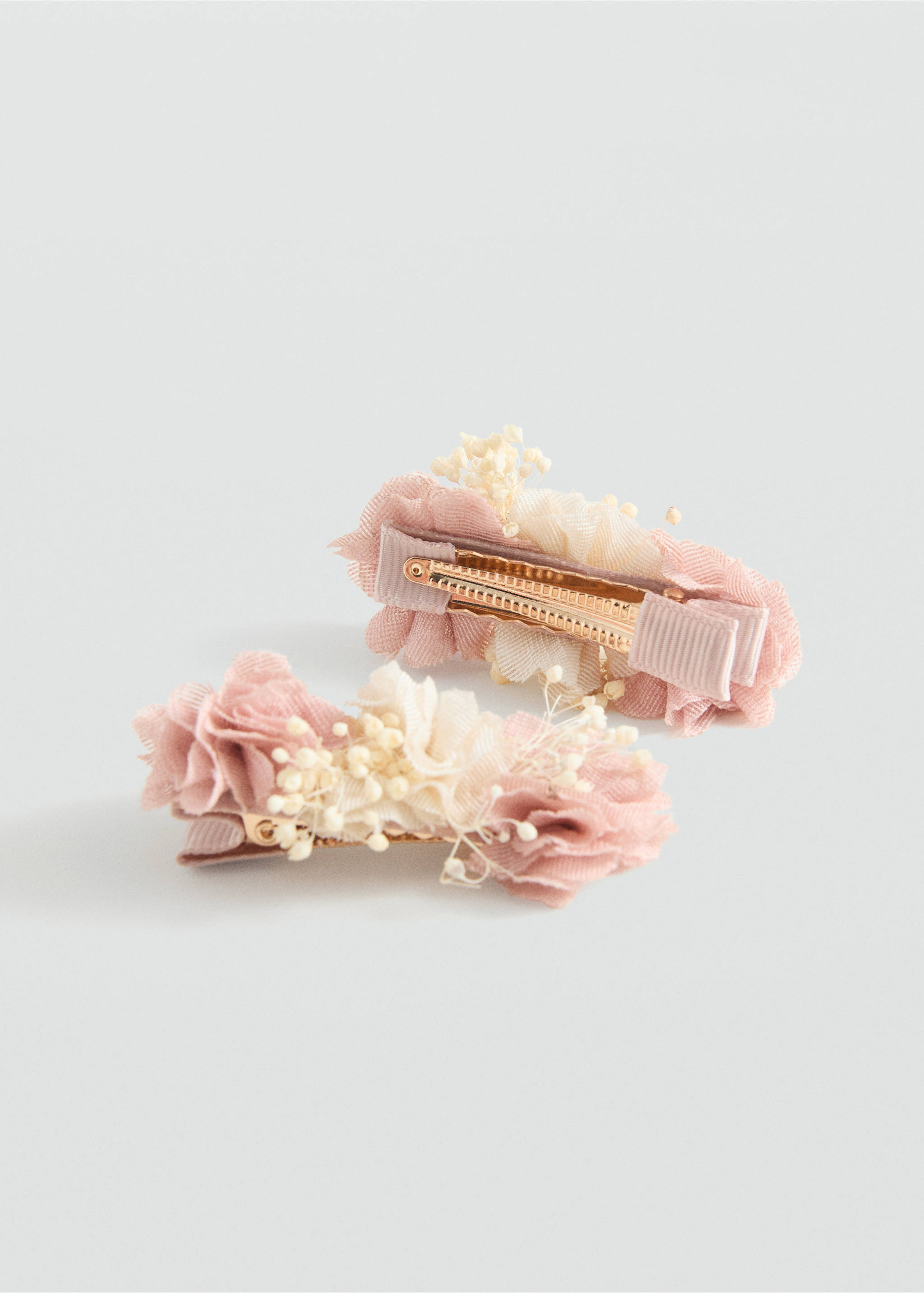 Lot 2 barrettes fleurs - Plan moyen, Rose pâle. Ref: 87093647-00.