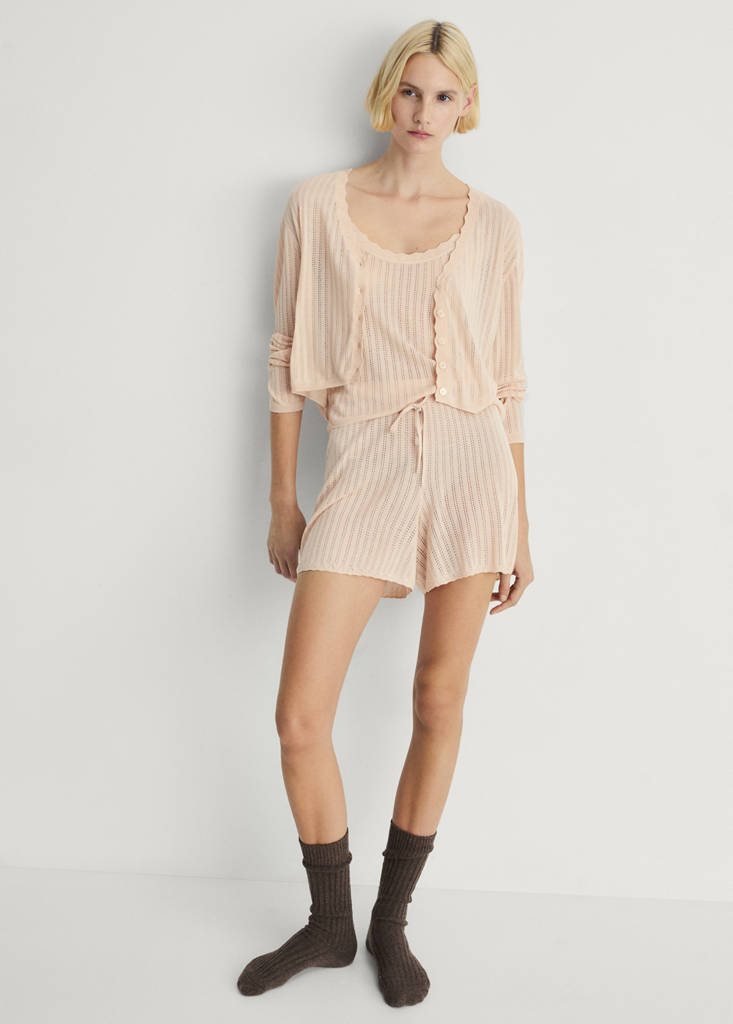 Pyjama top with pointelle detail — Salmon