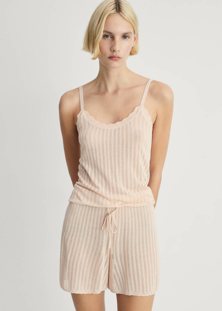 Pyjama top with pointelle detail — Salmon