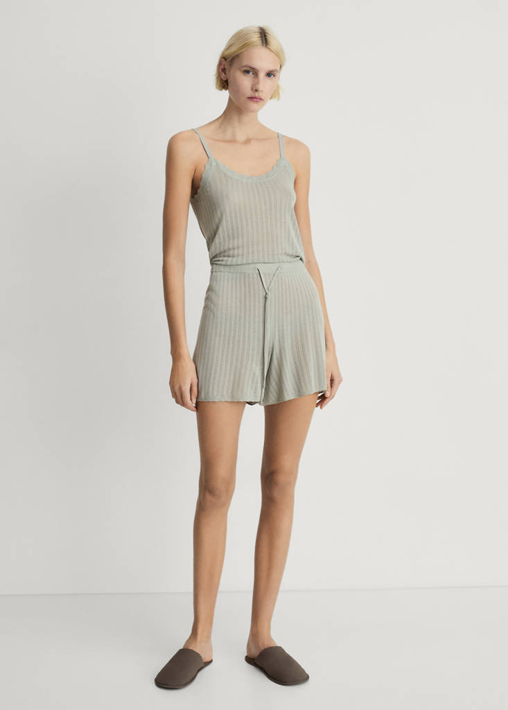 Pyjama top with pointelle detail — Aqua Green