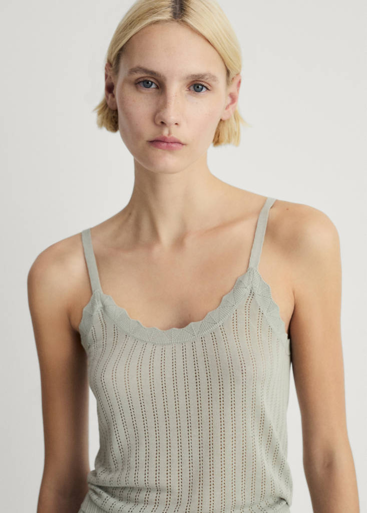 Pyjama top with pointelle detail — Aqua Green