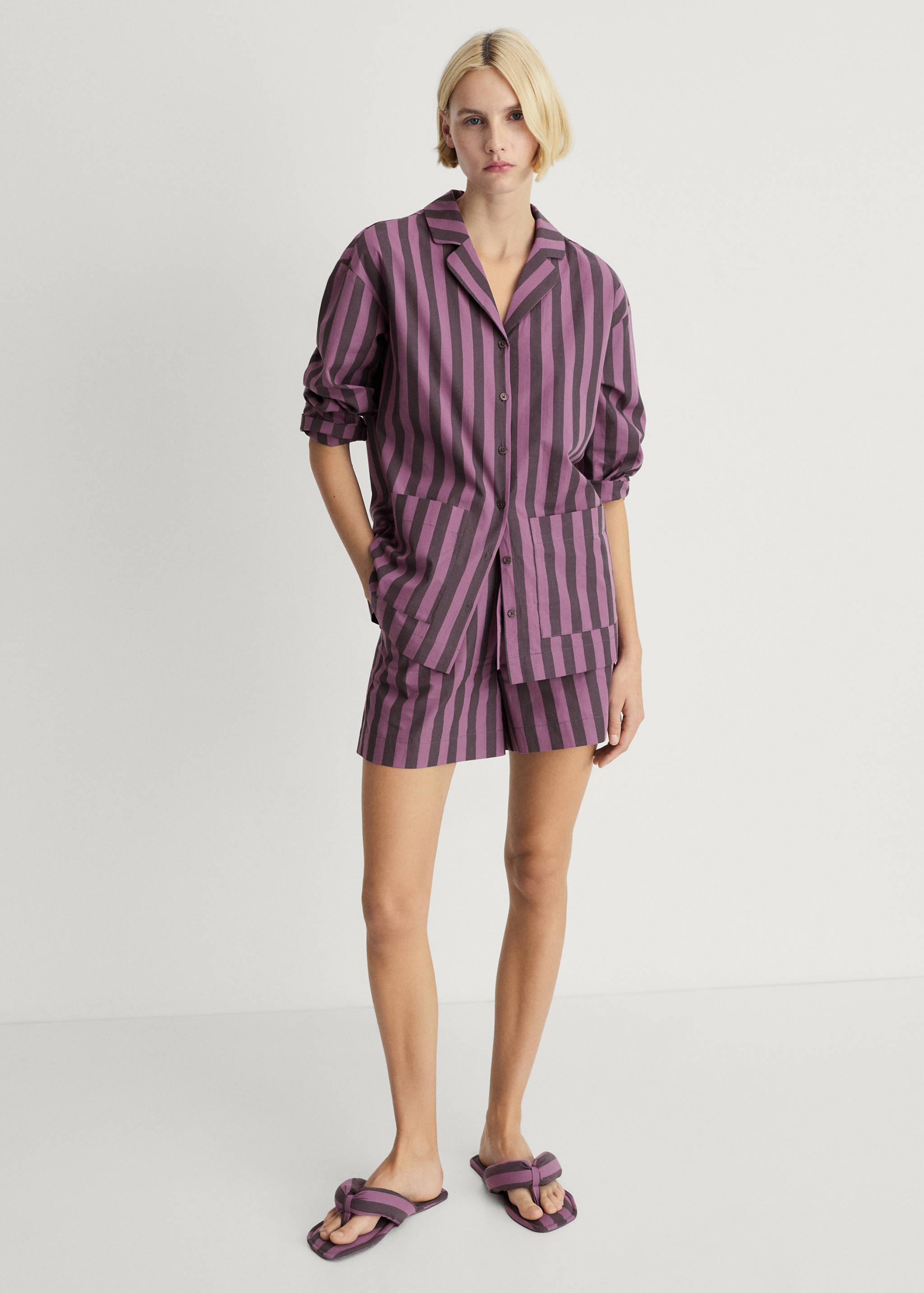 Two-tone woven striped long shirt - General plane