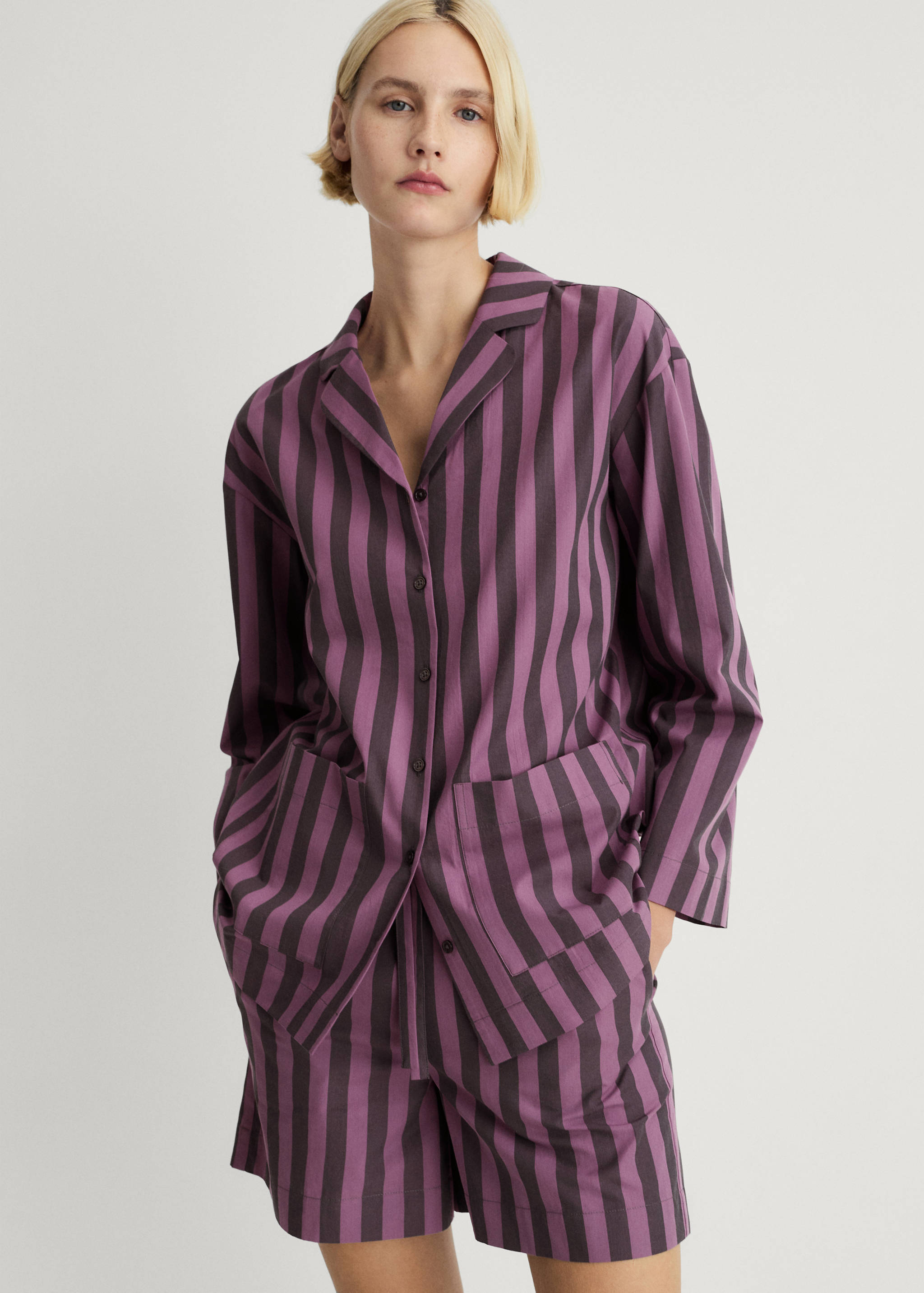 Two-tone woven striped long shirt - Medium plane