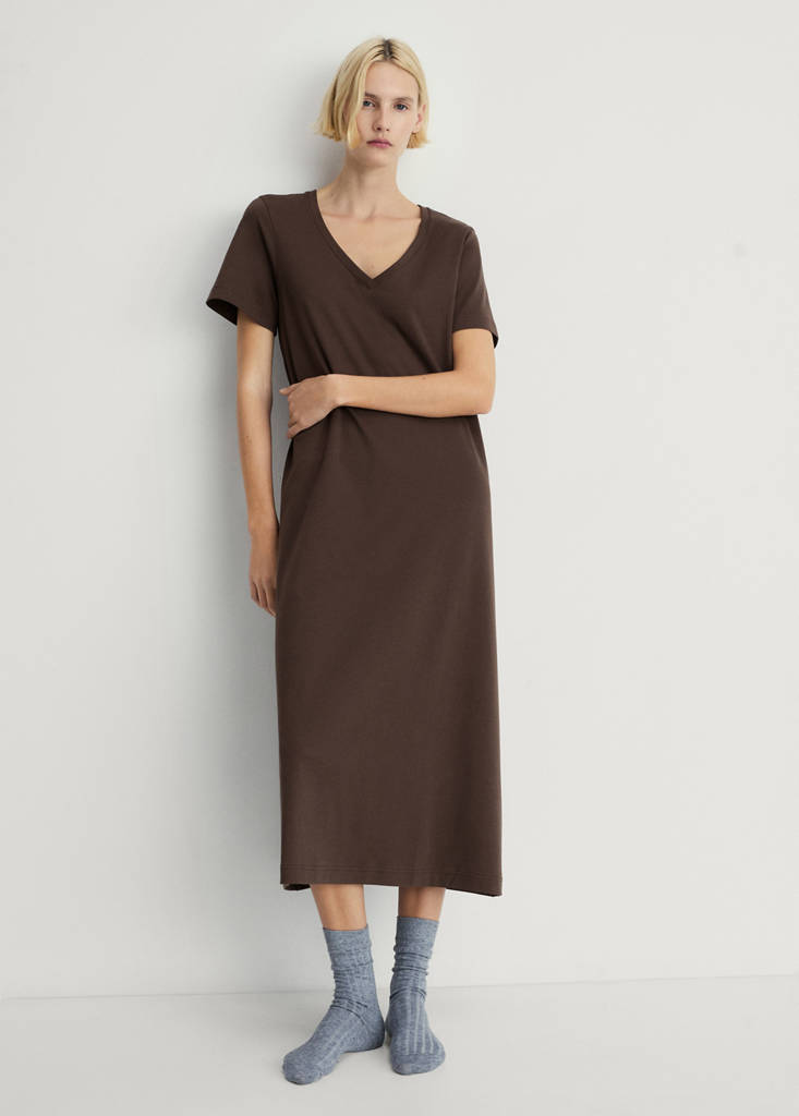 Plain cotton nightgown — Brown