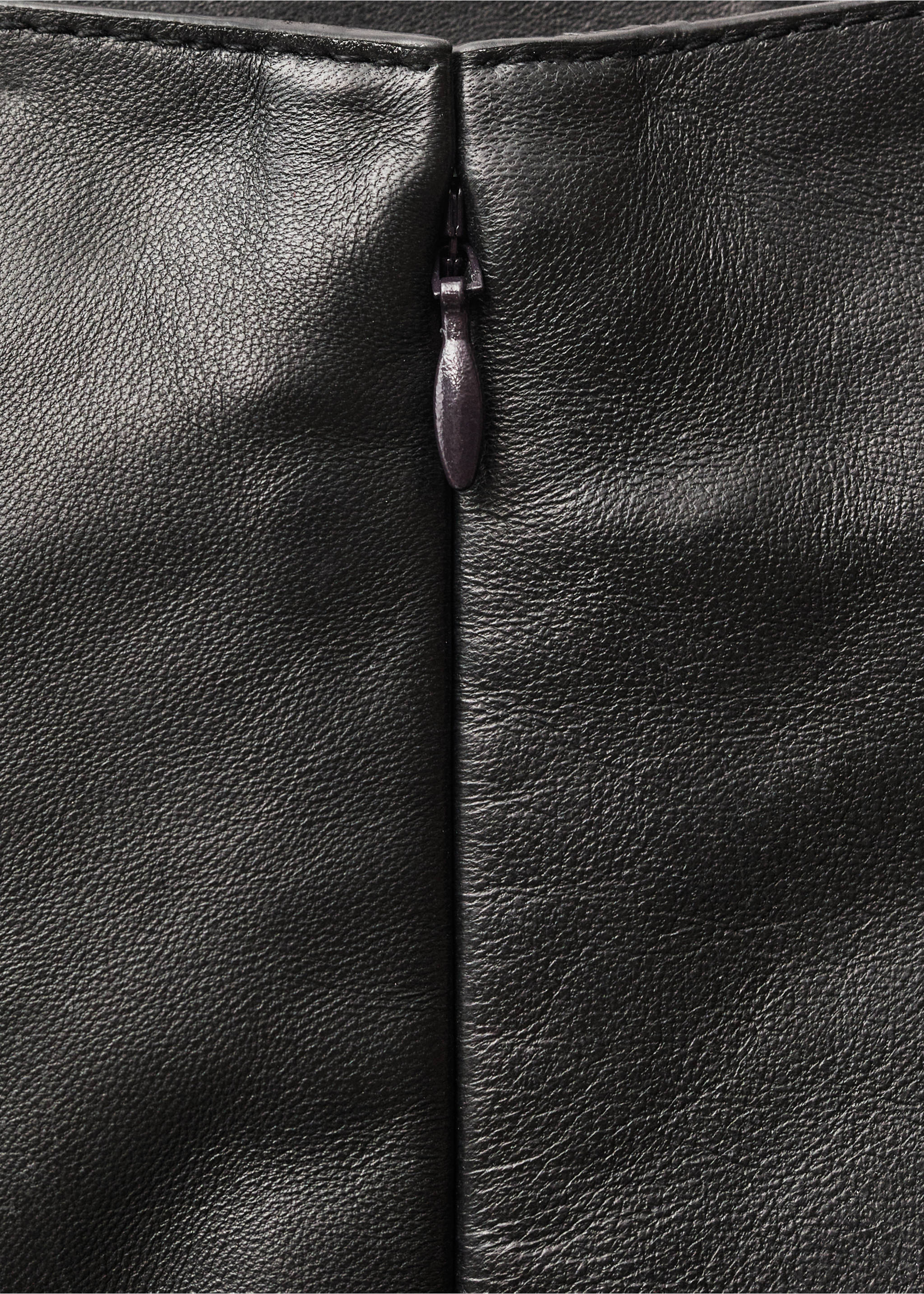 Leather skirt with stitching detail - Details of the article 0, Black. Ref: 87094075-00.
