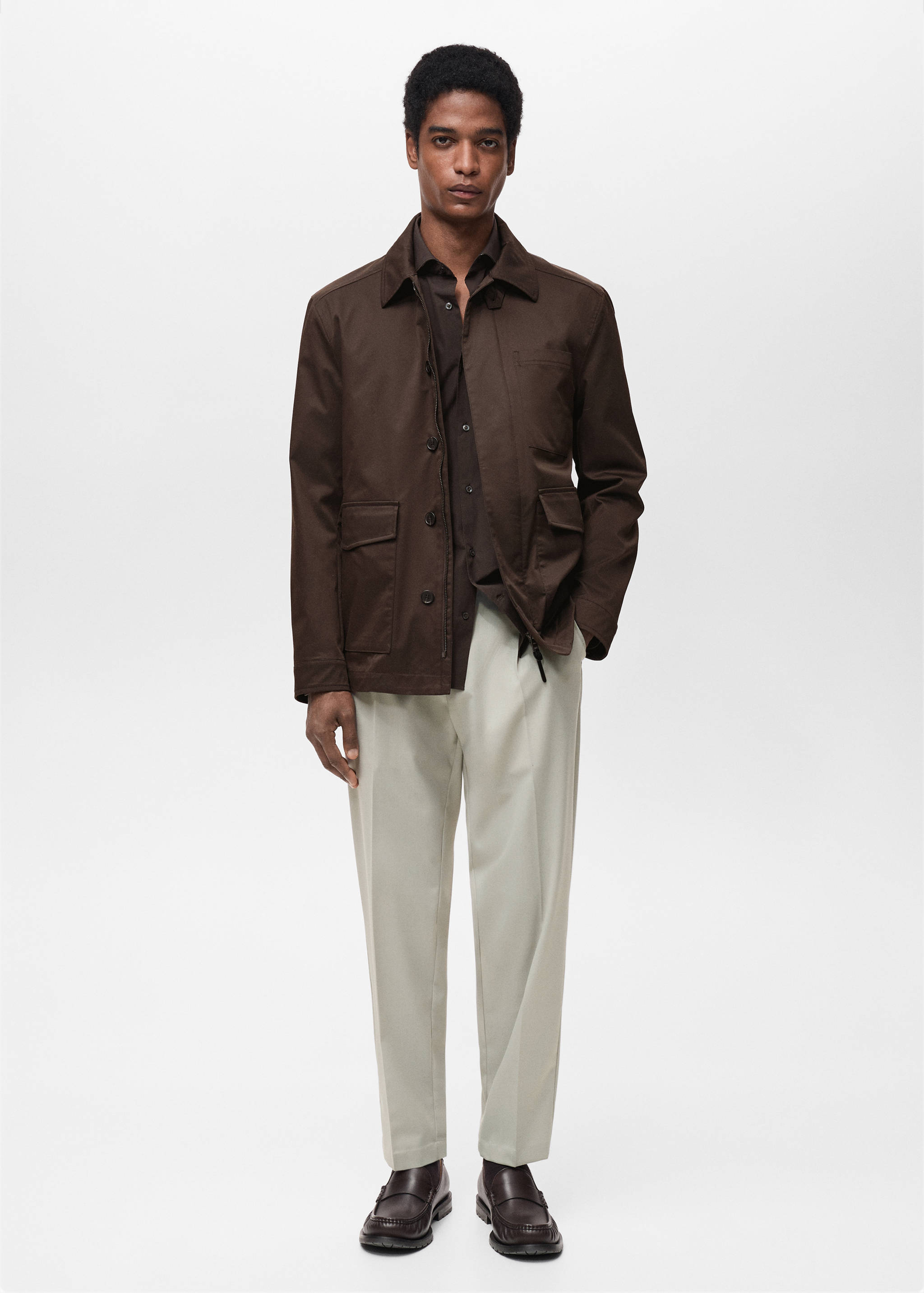 Slim-fit pleated cool wool pants - General plane
