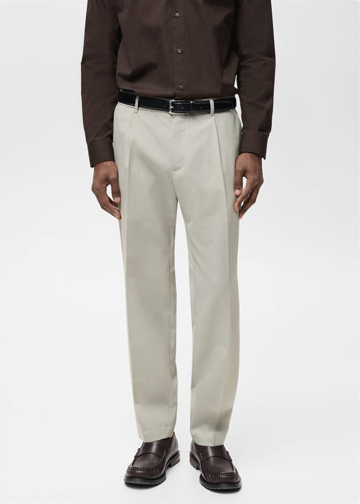 Slim-fit pleated cool wool trousers — Ice Grey
