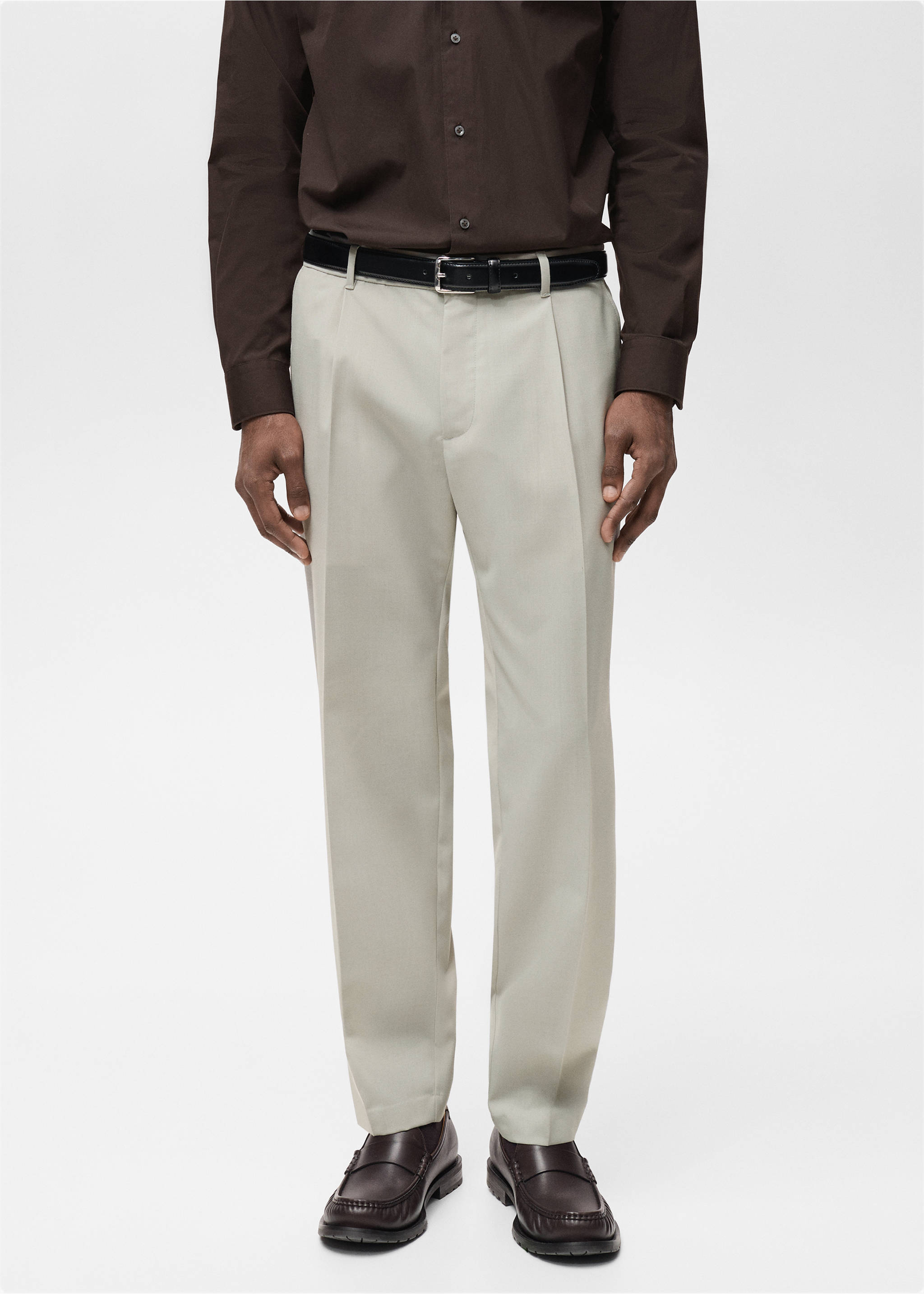 Pantalón lana fría slim fit pinzas - Plano medio, Gris hielo. Ref: 87094388-00.