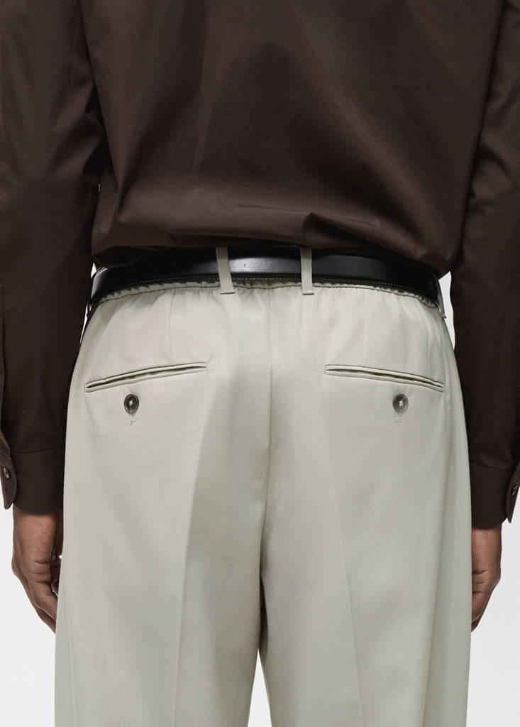 Slim-fit pleated cool wool trousers — Ice Grey