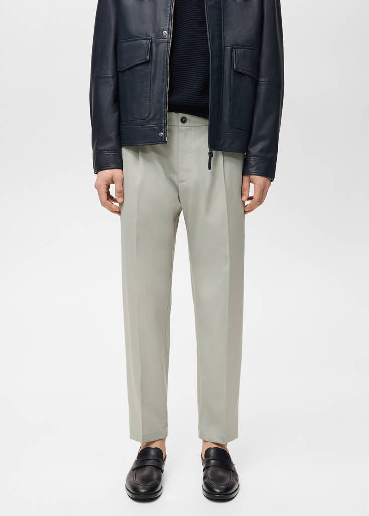 Slim-fit pleated cool wool trousers — Ice Grey