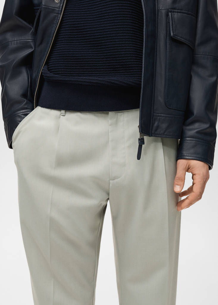 Slim-fit pleated cool wool trousers — Ice Grey