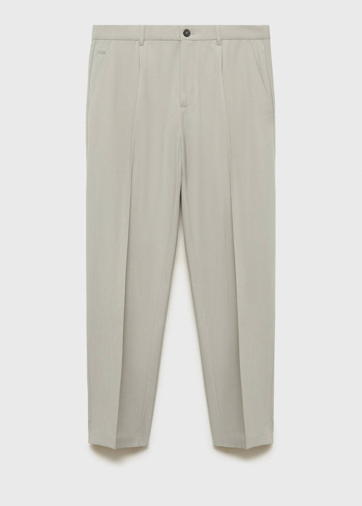 Slim-fit pleated cool wool trousers — Ice Grey