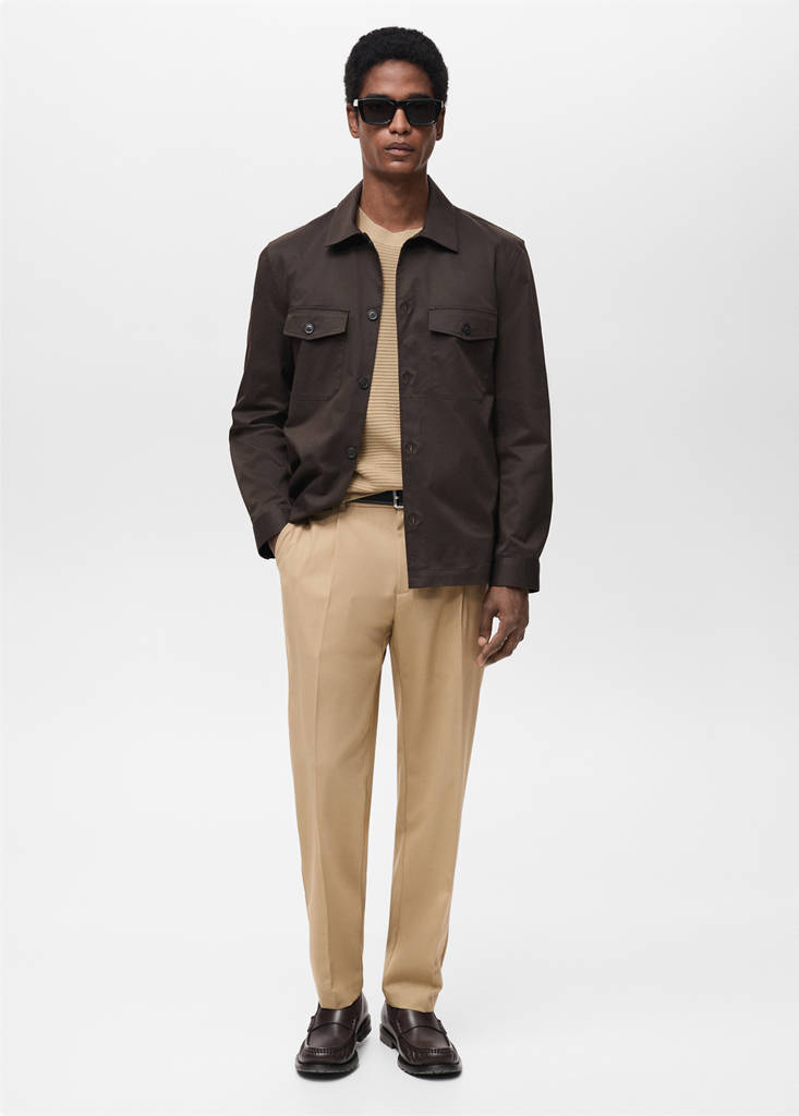 Slim-fit pleated cool wool trousers — Medium Brown