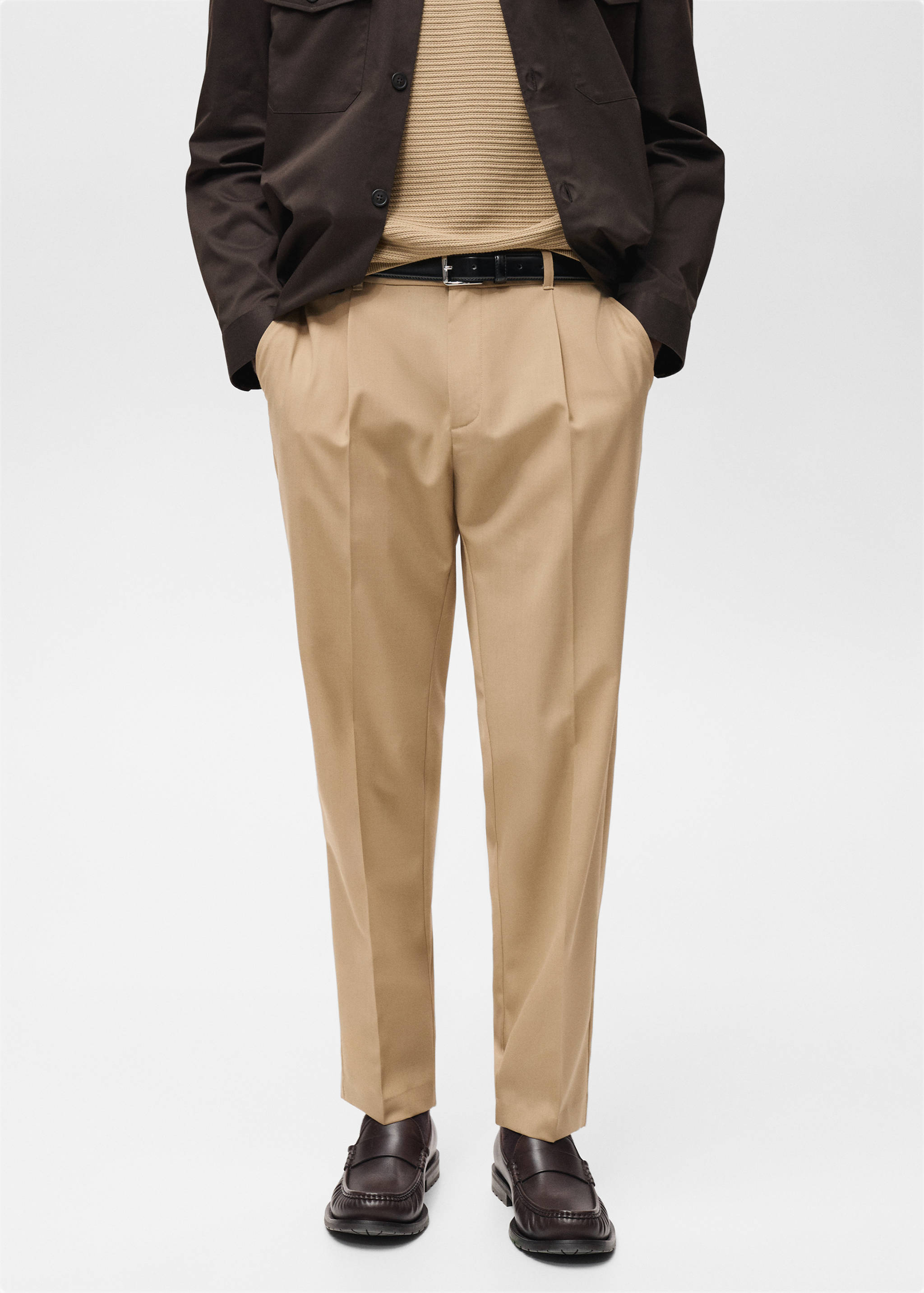 Slim-fit pleated cool wool pants - Medium plane