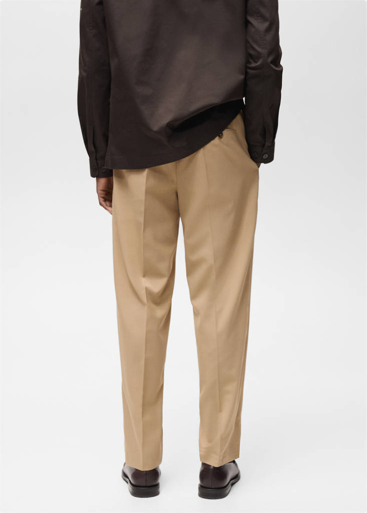 Slim-fit pleated cool wool trousers — Medium Brown