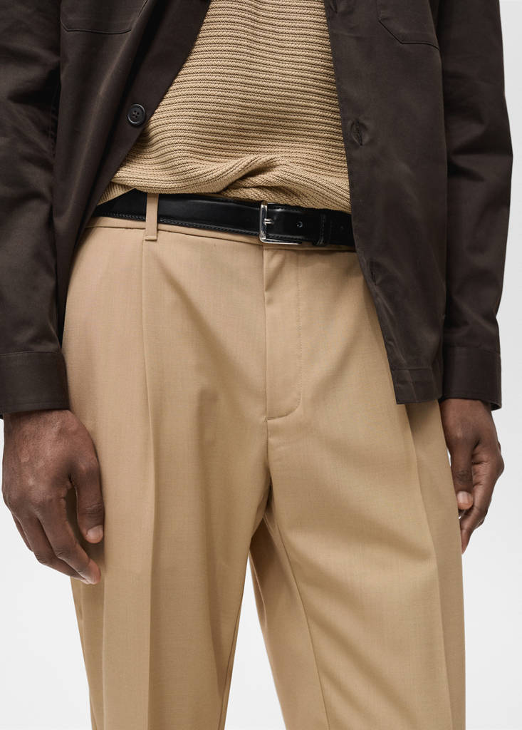 Slim-fit pleated cool wool trousers — Medium Brown