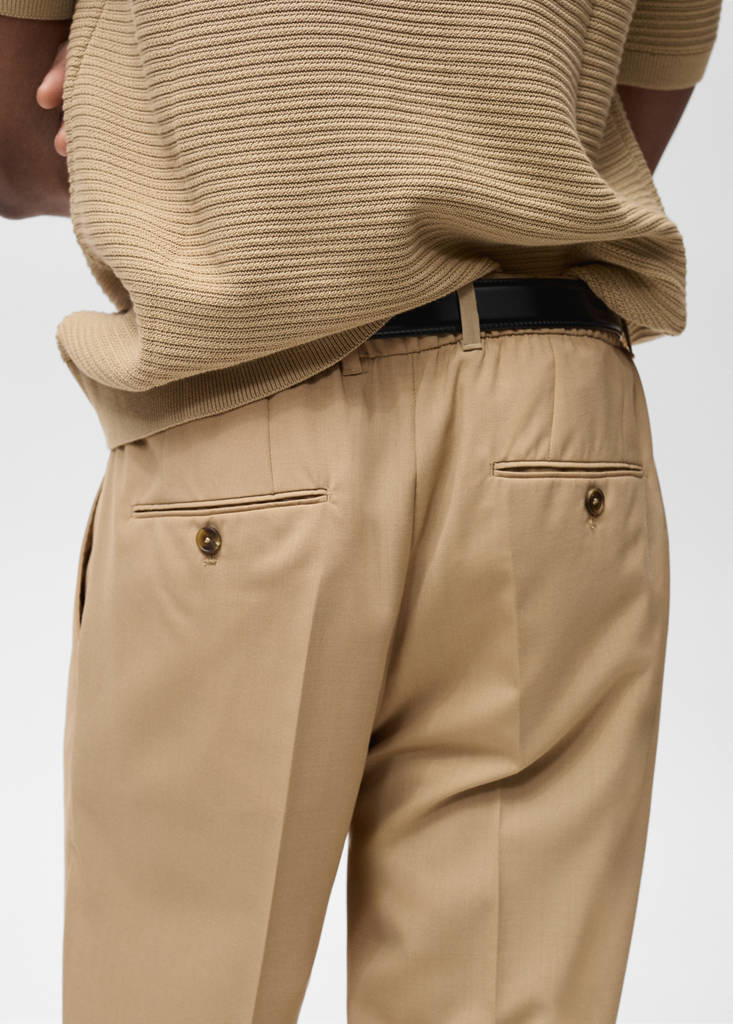 Slim-fit pleated cool wool trousers — Medium Brown