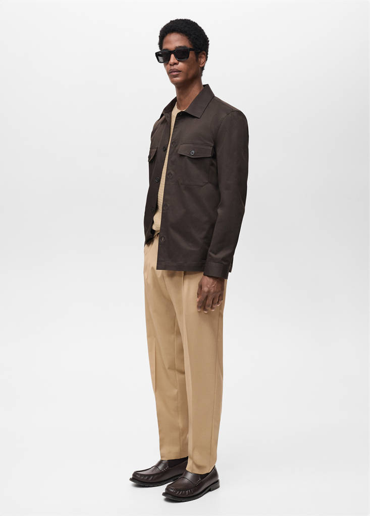 Slim-fit pleated cool wool trousers — Medium Brown