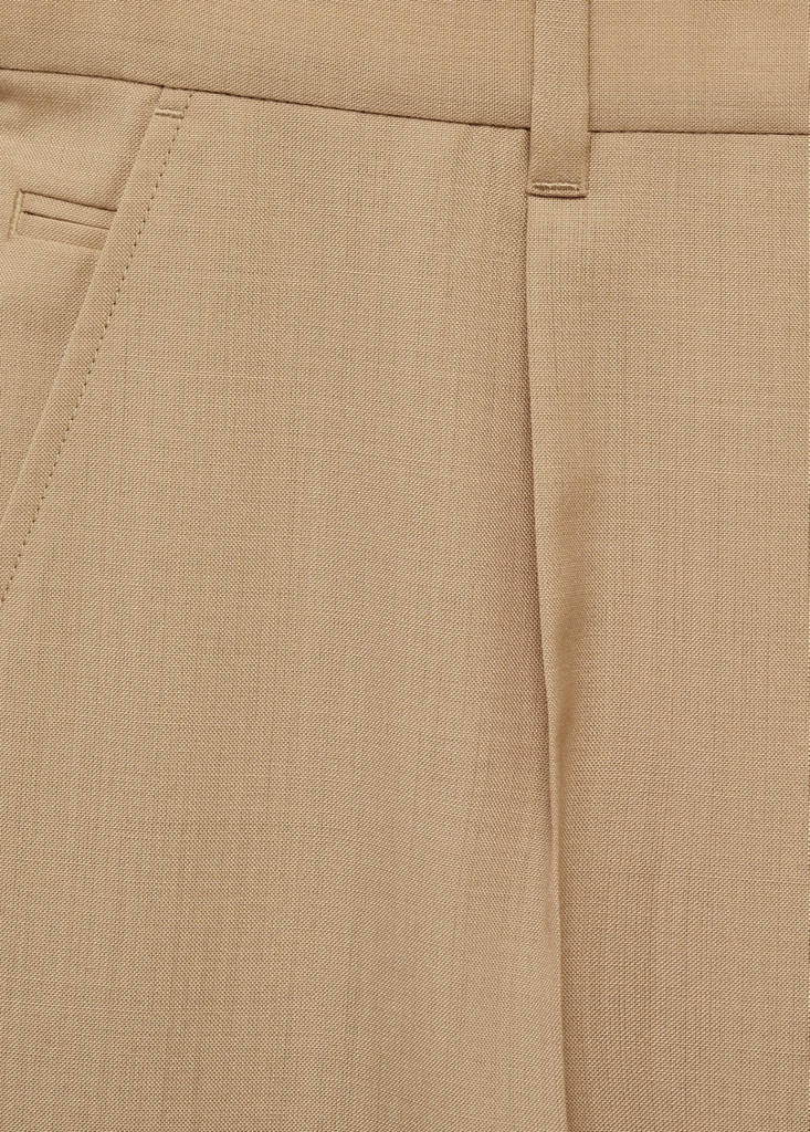 Slim-fit pleated cool wool trousers — Medium Brown