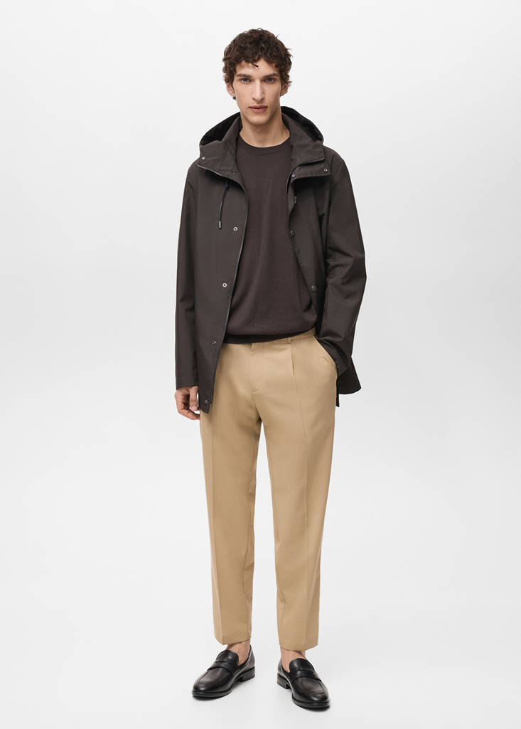 Slim-fit pleated cool wool trousers — Medium Brown