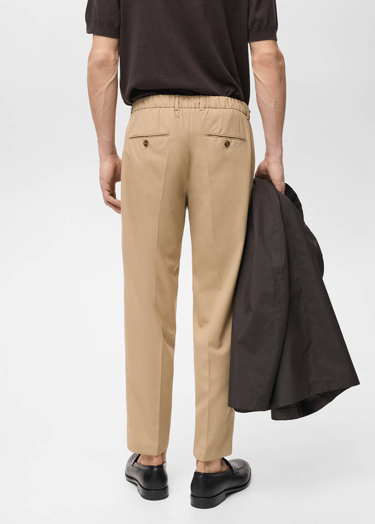 Slim-fit pleated cool wool trousers — Medium Brown
