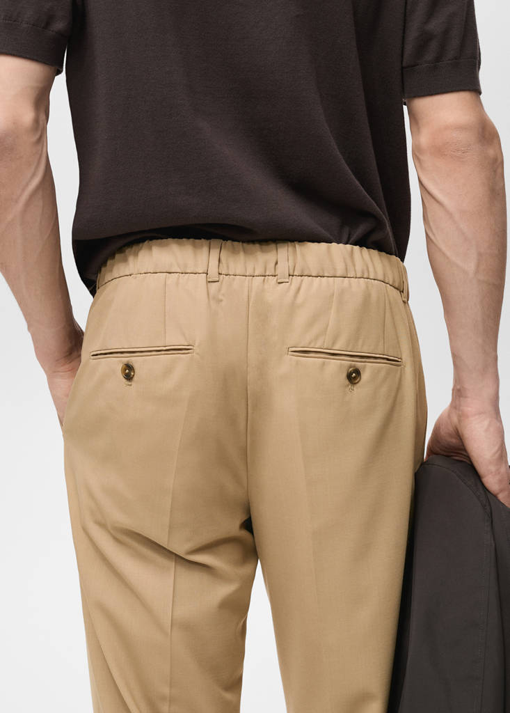 Slim-fit pleated cool wool trousers — Medium Brown
