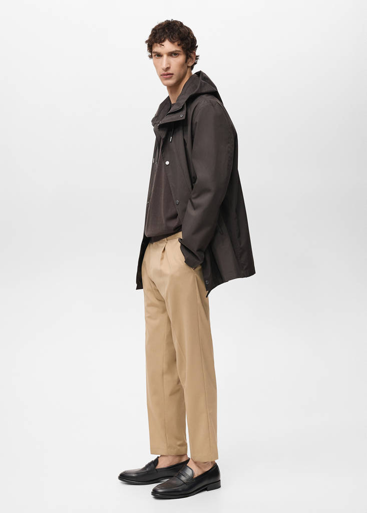 Slim-fit pleated cool wool trousers — Medium Brown