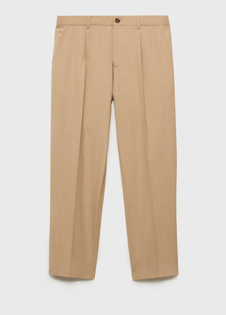 Slim-fit pleated cool wool trousers — Medium Brown