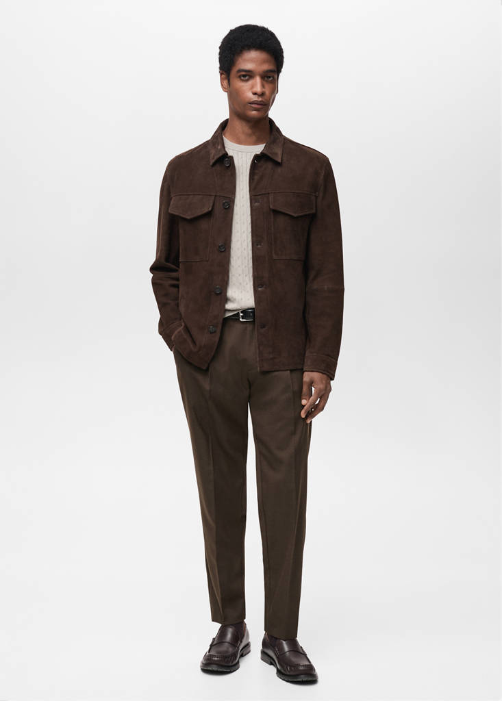 Slim-fit pleated cool wool trousers — Chocolate